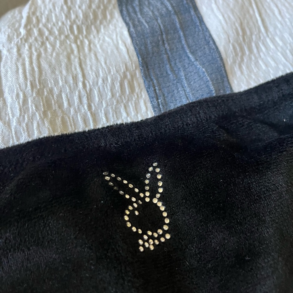 PLAYBOY Black Crop Top with Rhinestone Bunny Logo